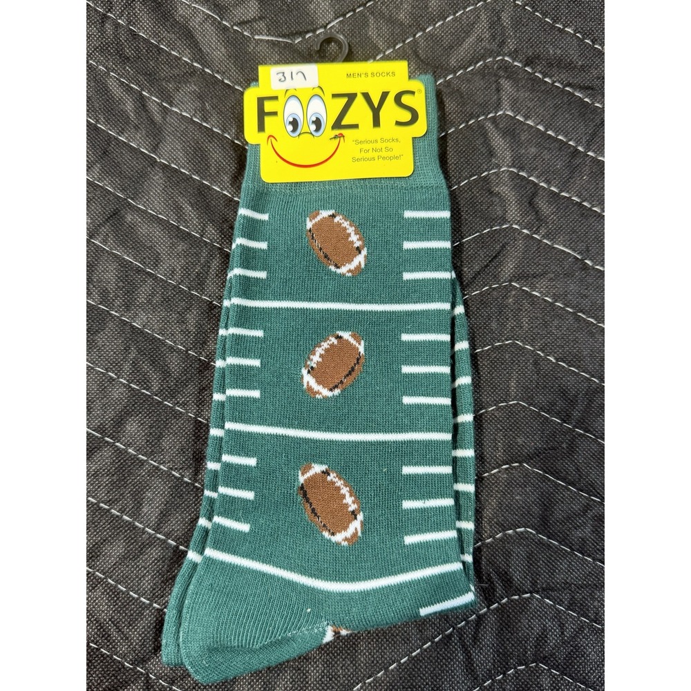 Foozys Football Socks Men 10-13 Green NWT Novelty Sports Crew FM-04